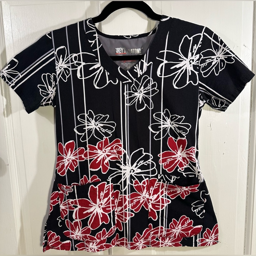 Grey’s Anatomy By Barco Signature Short Sleeve Scrub Top Floral Women’s Size XS - Picture 5 of 11